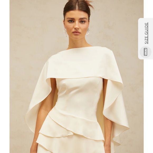 Miss Rosier Lyna White Satin Ruffled Mini Dress with Shawl Panel Detail - Picture 1 of 6